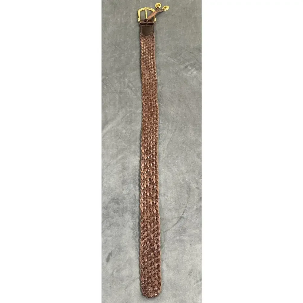 Michael Kors 553633 2” Wide Braided Leather Belt, Size S, Gold Hardware